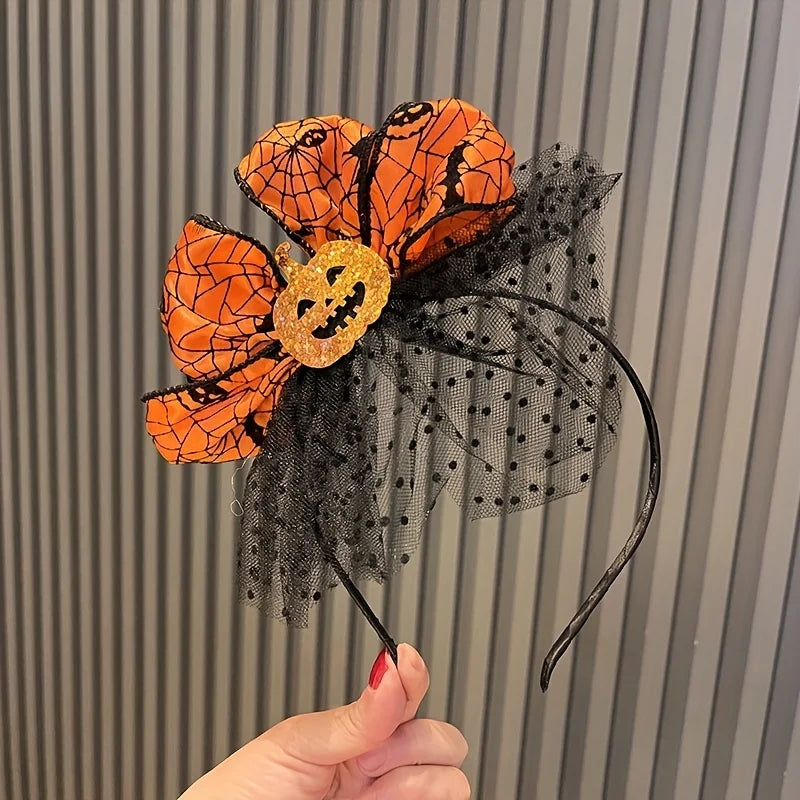 Halloween Pumpkin Headband | Orange Spider Web Bow Costume Halloween Costume Headband Axl