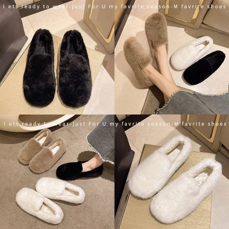Women's Fur-Lined Slip-On Loafers | Warm Winter Ballet Flats Ballet Flat Loafers Axl