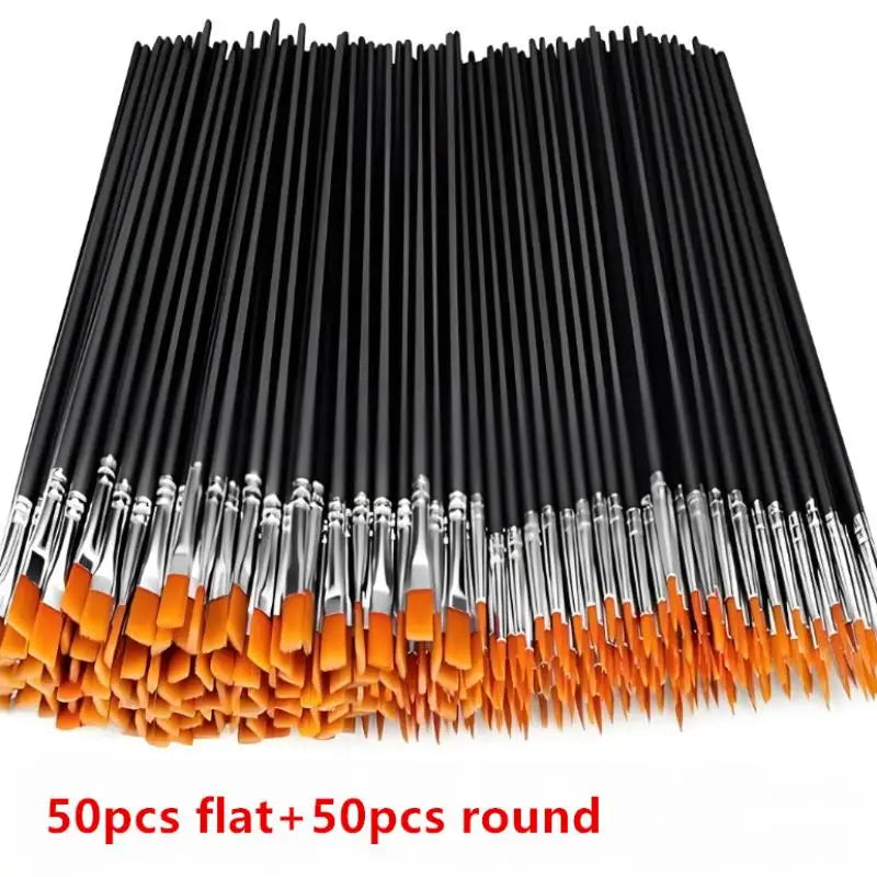 Nylon Painting Brushes Set – Round & Flat for Oil Acrylic Watercolor Art Brush Set Axl B