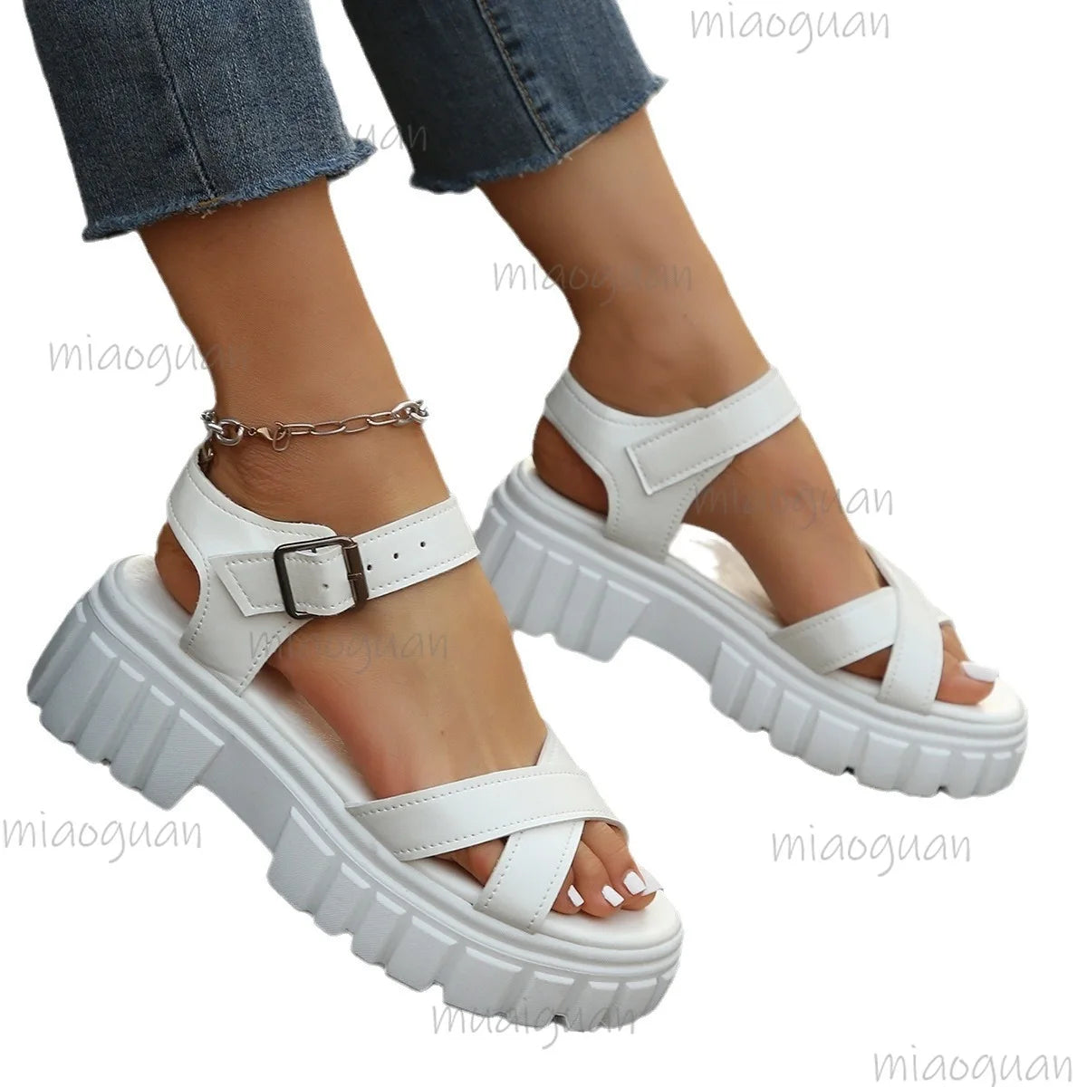Women's Roman Platform Sandals – Open Toe Buckle Strap Block Heel Platform Sandals Axl