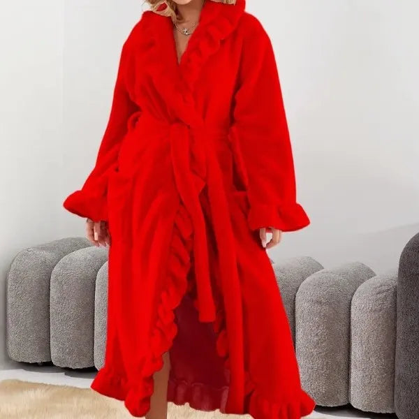 Women's Long Coral Velvet Robe – Soft Thickened Loungewear Women's Robe Axl red L