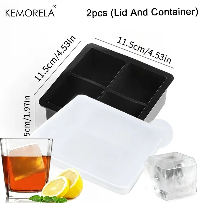 Giant Silicone Ice Cube Tray with Lid – 4/6 Grid Jumbo Mold Silicone Ice Tray Axl 4 Grids with Lid