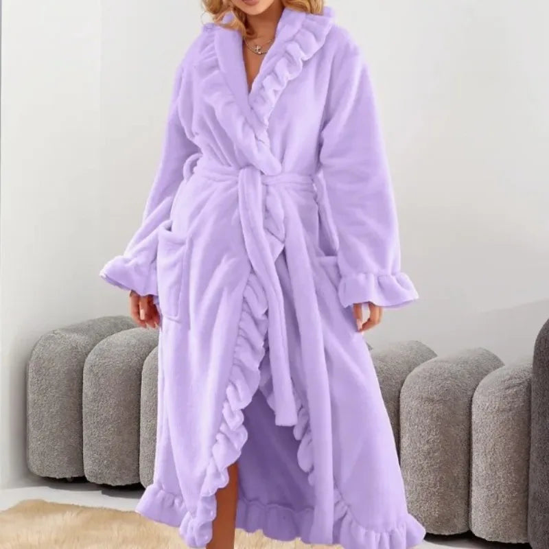 Women's Long Coral Velvet Robe – Soft Thickened Loungewear Women's Robe Axl