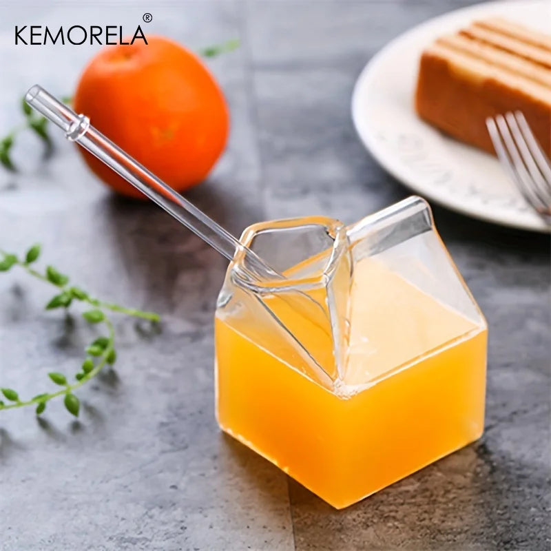 KEMORELA Milk Box Glass Cup – Novelty Transparent Drinkware Novelty Glass Cup Axl