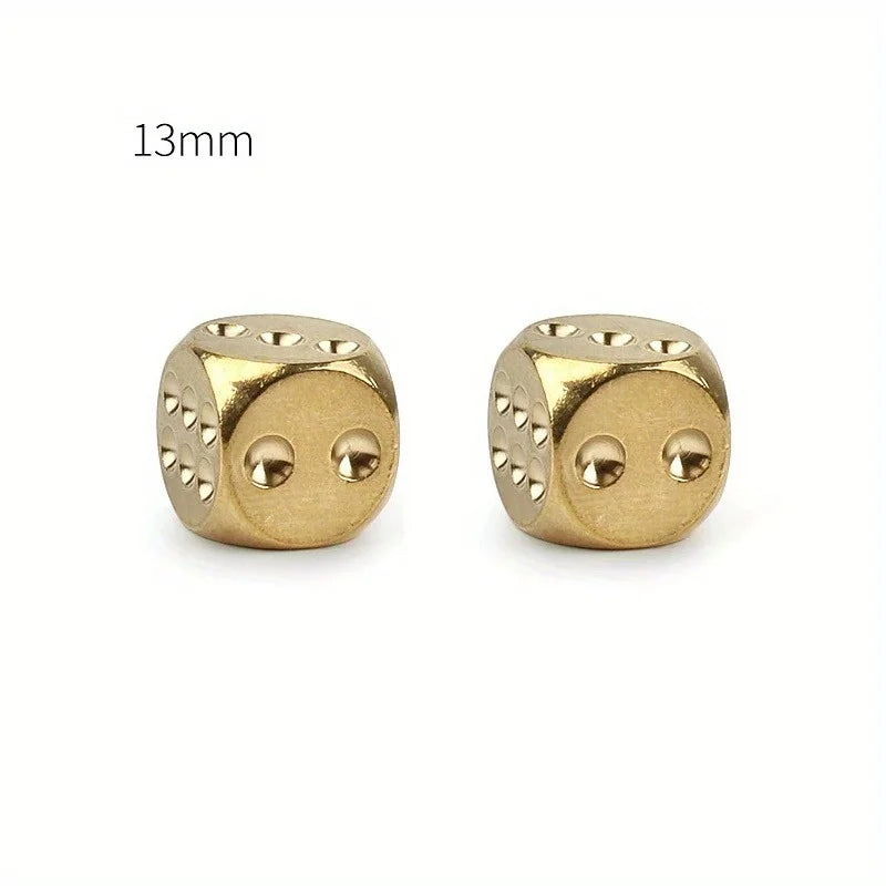 Solid Brass Dice Set 2pcs – 13mm & 15mm Copper Game Dice Brass Dice Set Axl 13mm 2PCS