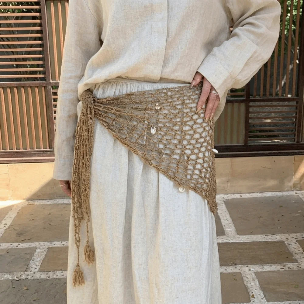 Korean Crochet Mesh Hip Scarf Wrap Skirt with Waist Belt Hip Scarf Wrap Axl
