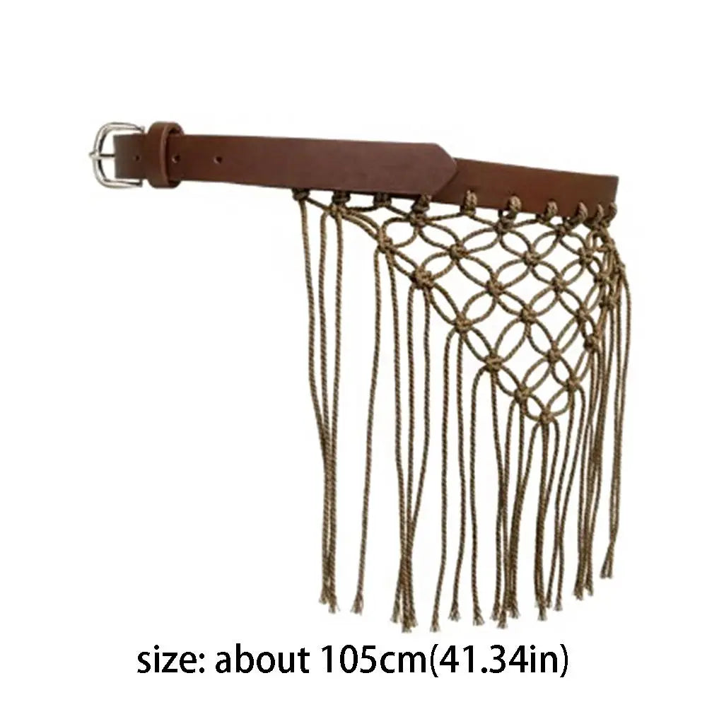 Y2K Tassel Woven Belt – Boho Knit Rope Waistband for Jeans Woven Tassel Belt Axl