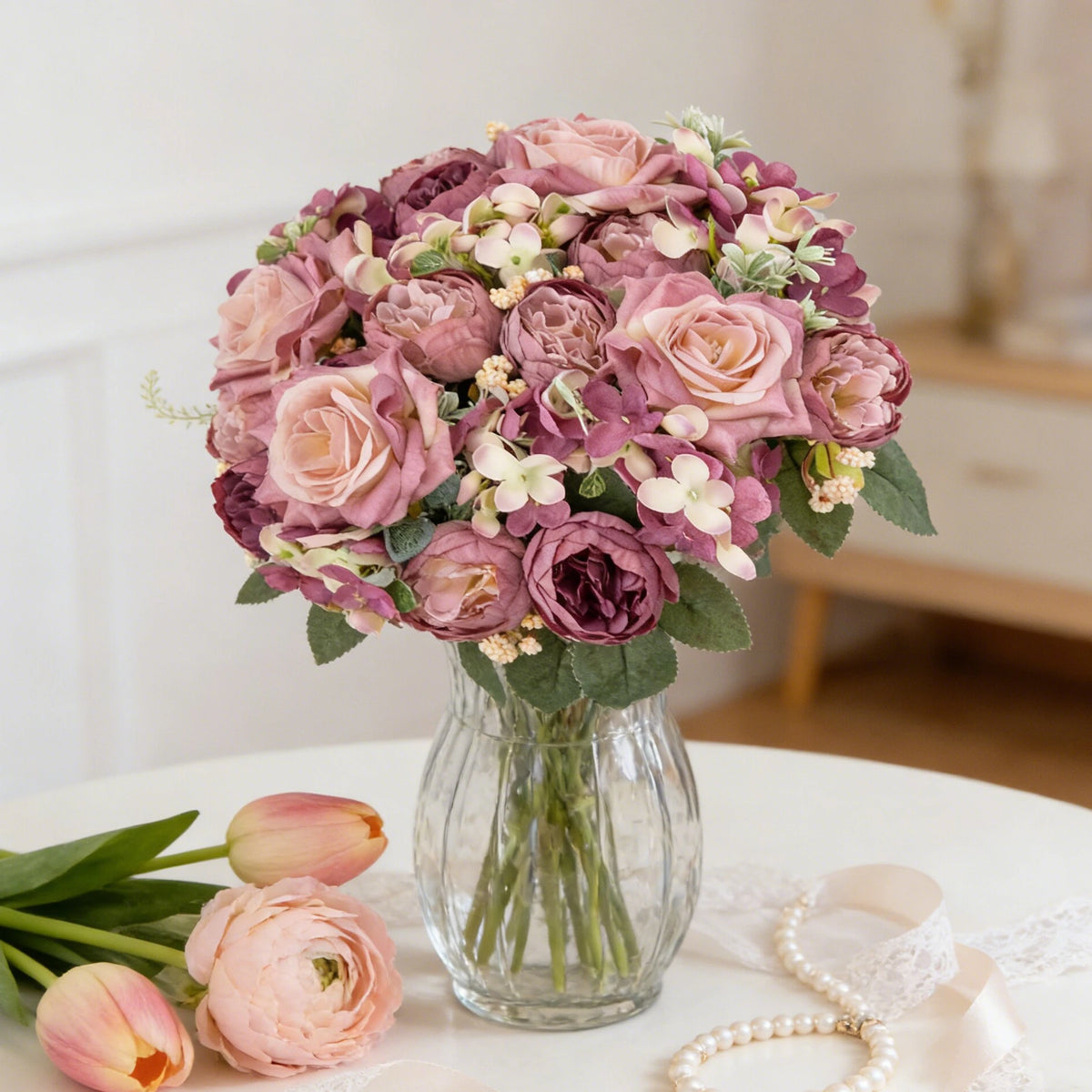 Silk Artificial Hydrangea & Rose Bouquet | Wedding & Home Decor Artificial Flower Bouquet Axl