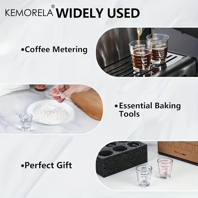 KEMORELA Espresso Shot Glasses 2pc – 30ml Heavy Glass Measure Espresso Measuring Cup Axl