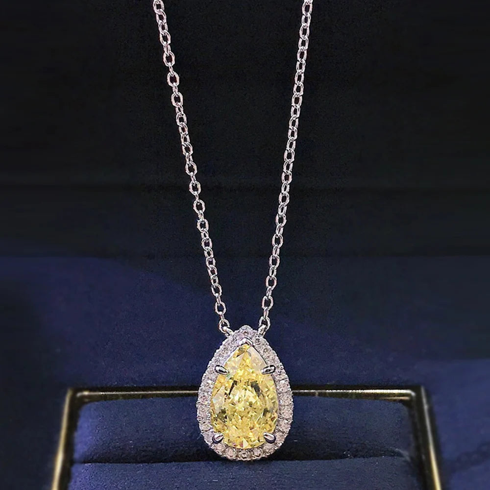 Huitan Pink & Yellow CZ Pear Pendant Necklace for Women Pendant Necklace Axl