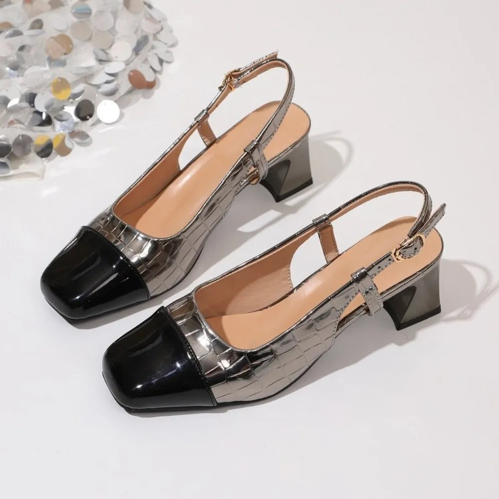 Women's Color Block Chunky Heel Sandals | Mid-Heel Pumps Chunky Heel Sandals Axl 41 gun color