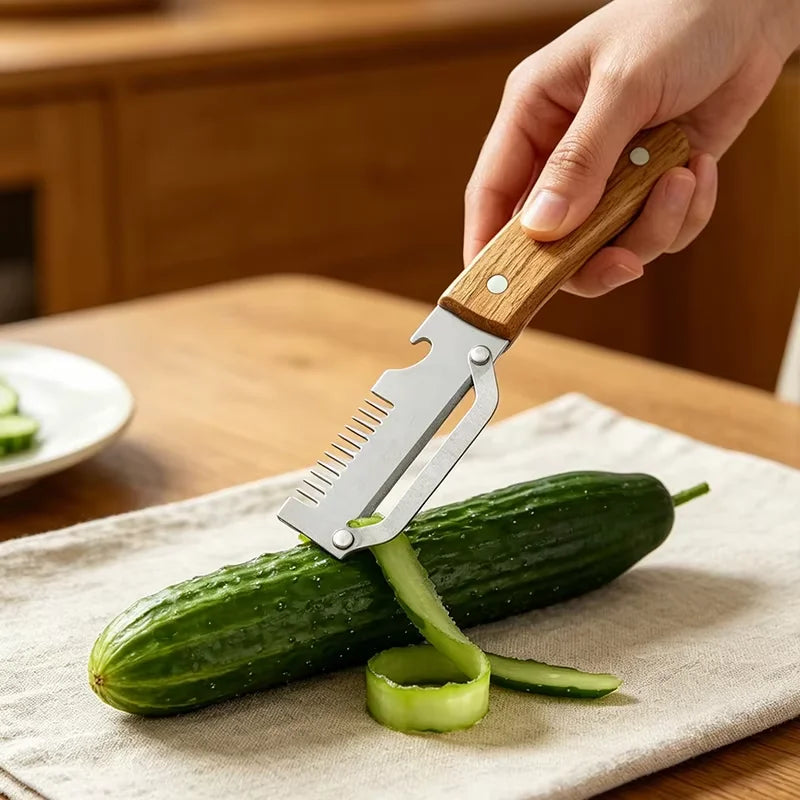 3-in-1 Stainless Steel Vegetable Peeler with Wooden Handle Vegetable Peeler Set Axl