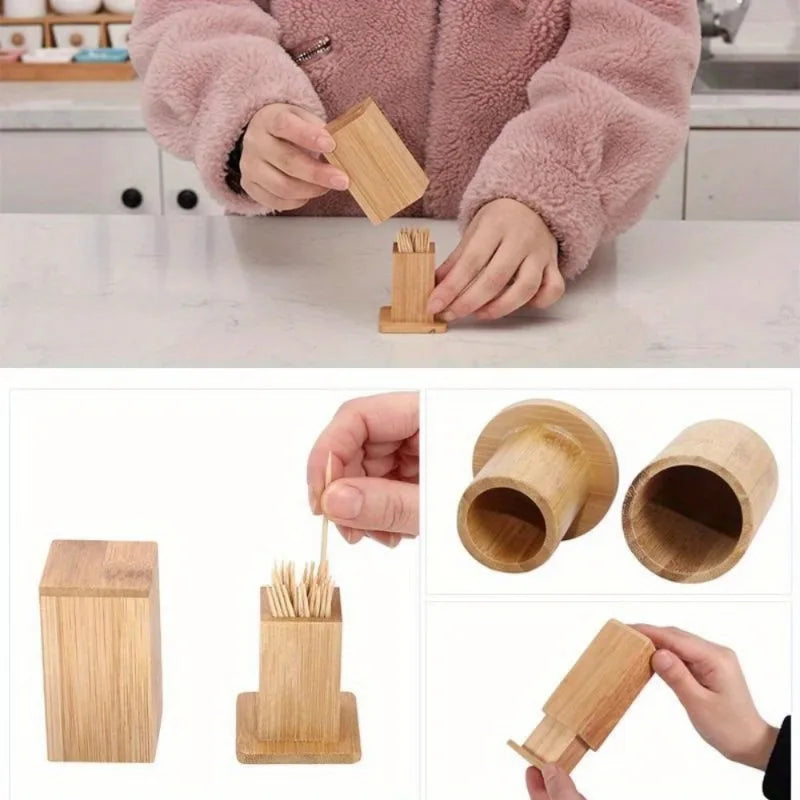 Bamboo Toothpick Holder with Lid – Portable Table Organizer Toothpick Holder Axl