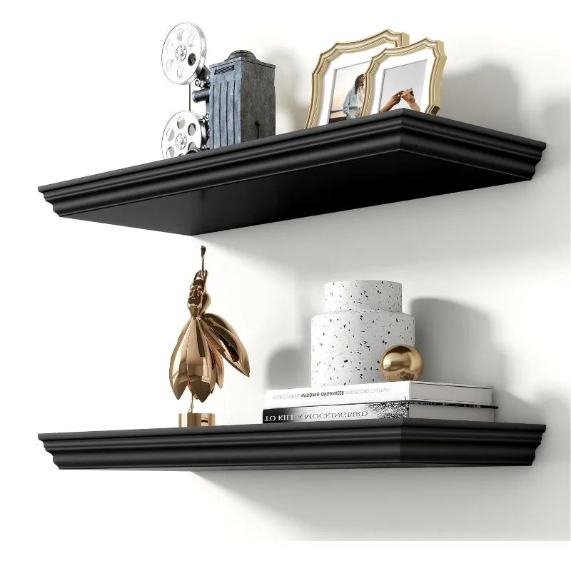 Wooden Double-Tier Wall Storage Rack – Minimalist Home Organizer Wall Storage Rack Axl Black 2-piece