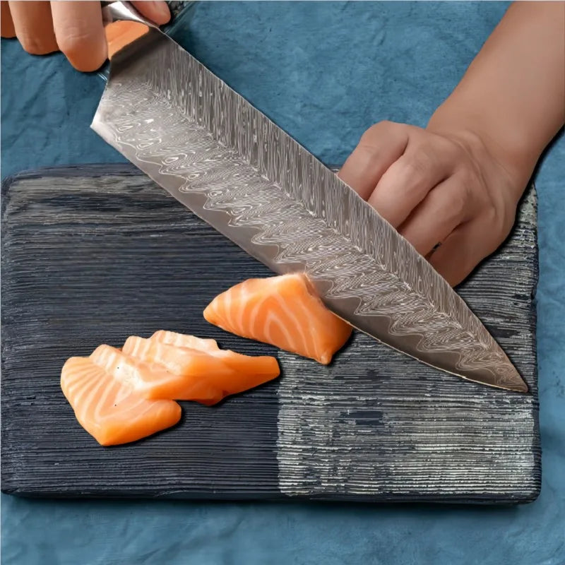Damascus Chef Knife 67-Layer VG10 Steel | Gold Leaf Handle Damascus Chef Knife Axl