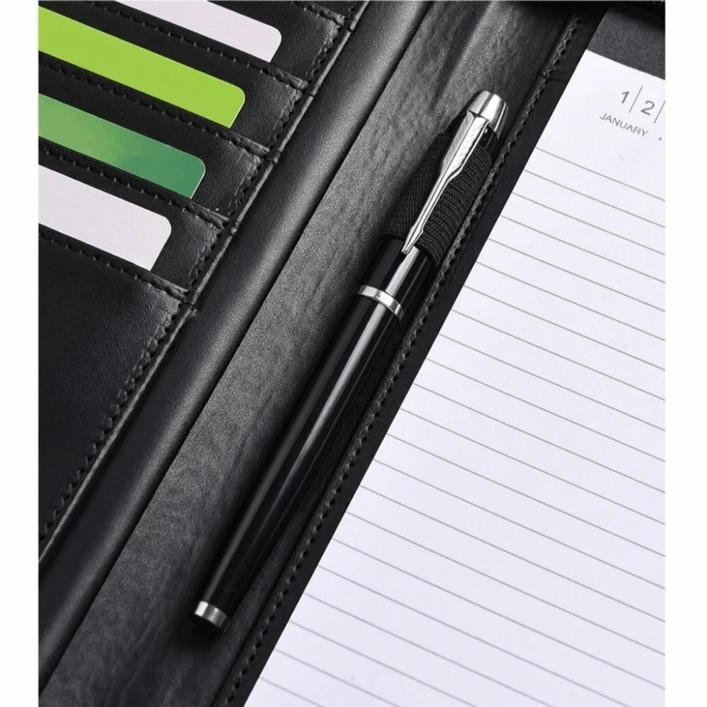A4 PU Leather Padfolio – Waterproof Zipper Document Organizer Leather Padfolio Axl