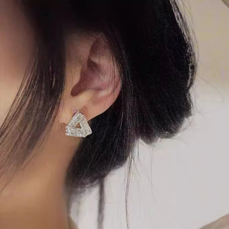 Huitan Triangle Stud Earrings – Geometric Cubic Zirconia Stud Earrings Axl