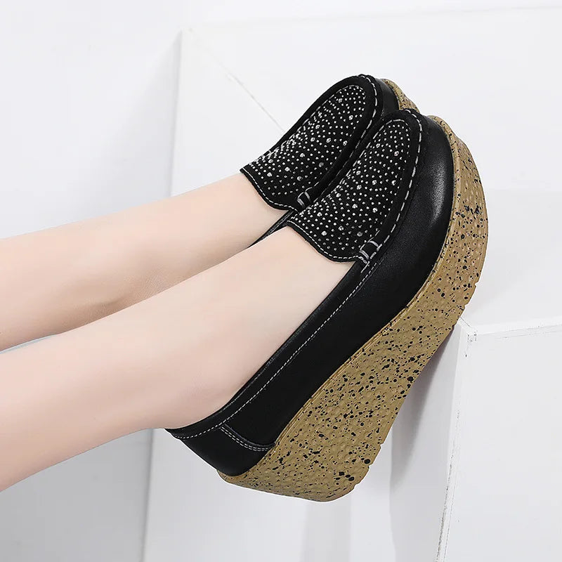 Women's Sequin Platform Wedge Loafers – Slip-On Casual Heels Platform Wedge Loafers Axl