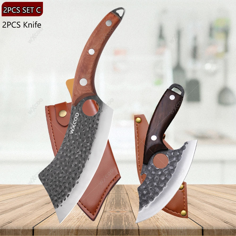 WXCOO Hand Forged Stainless Steel Boning & Chef Knife Kitchen Chef Knife Axl 2PCS C