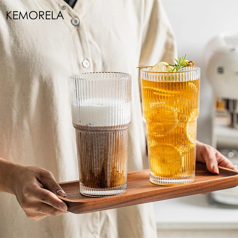 KEMORELA Ribbed Glass Tumblers 590ml | Set of 2 or 4 Glass Tumbler Set Axl