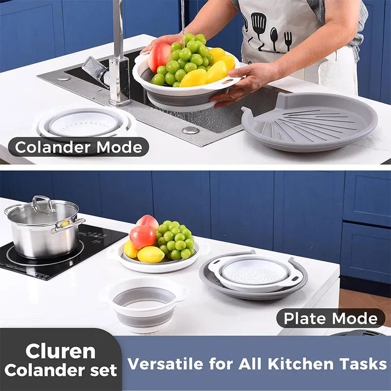 Foldable Colander Strainer Set & Self-Draining Base | 3/4 PCS Colander Strainer Set Axl