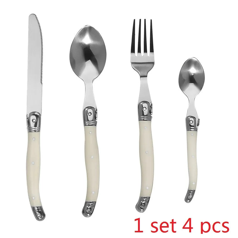 Laguiole Ivory White Stainless Steel Cutlery Set 4-24pc Flatware Cutlery Set Axl 4pcs 1 set