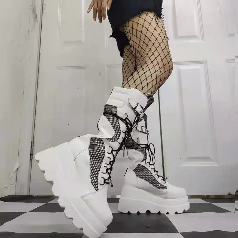 Women's Gothic Platform Boots – Rivet Punk High Heel Wedge Platform Boots Axl
