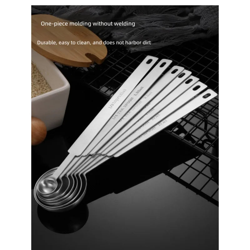 7-Piece Stainless Steel Measuring Spoons Set – Long Handle Measuring Spoons Set Axl