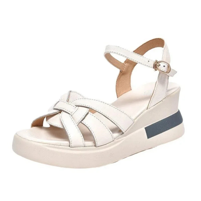 Women's Retro Hollow Button Open-Toe Wedge Sandals Wedge Sandals Axl