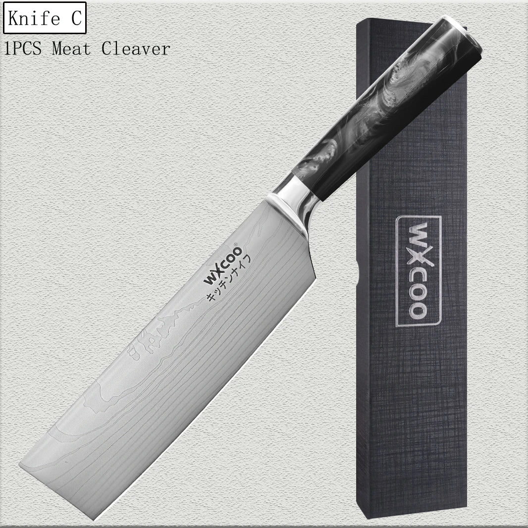 WXCOO Chef's Knife Set – Stainless Steel Kitchen Knives & Gift Box Kitchen Knife Set Axl Knife C