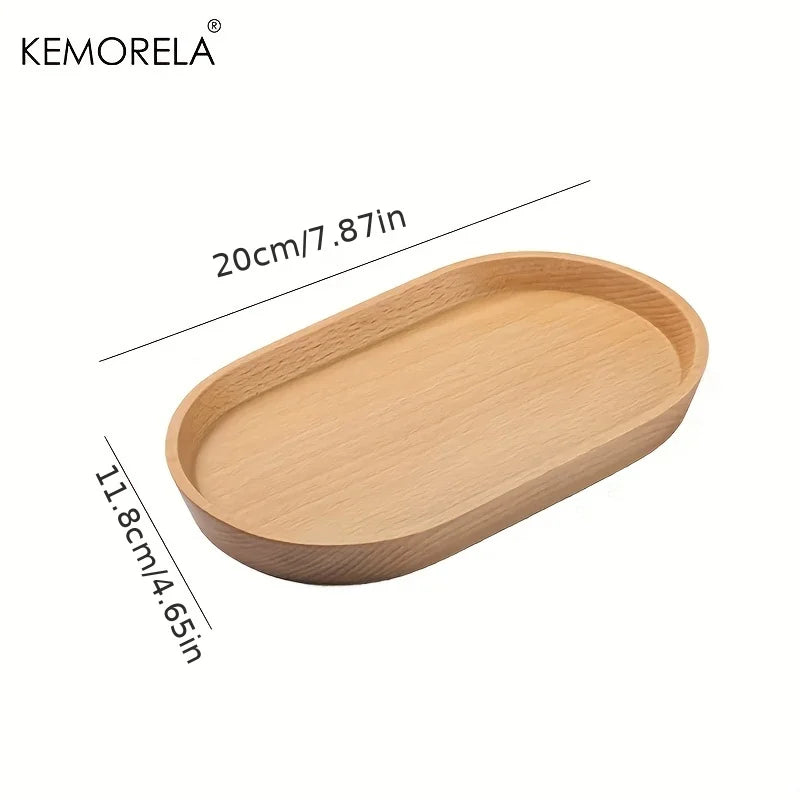 KEMORELA Solid Wood Round Dessert Plate | Japanese Wooden Tray Wooden Serving Plate Axl
