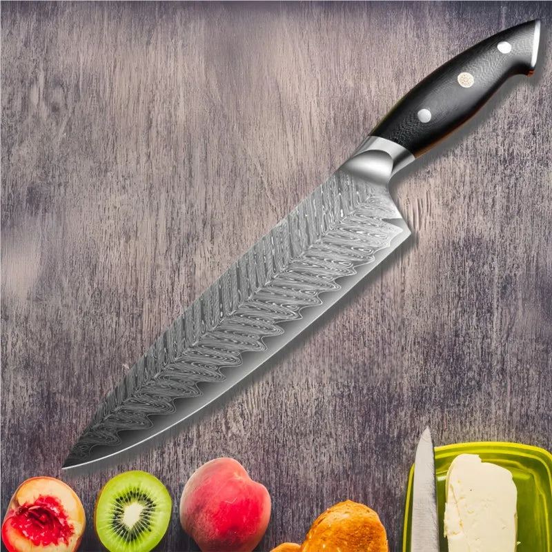 Damascus Chef Knife 67-Layer VG10 Steel | Gold Leaf Handle Damascus Chef Knife Axl