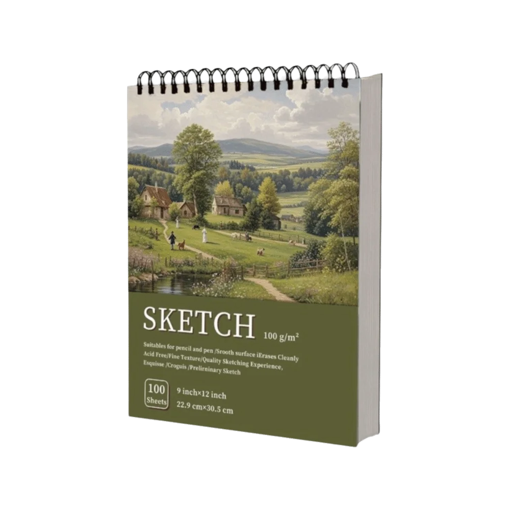 100-Sheet A4 Spiral Sketchbook – Acid-Free 100gsm Perforated Pages Artist Sketchbook Axl Style-E