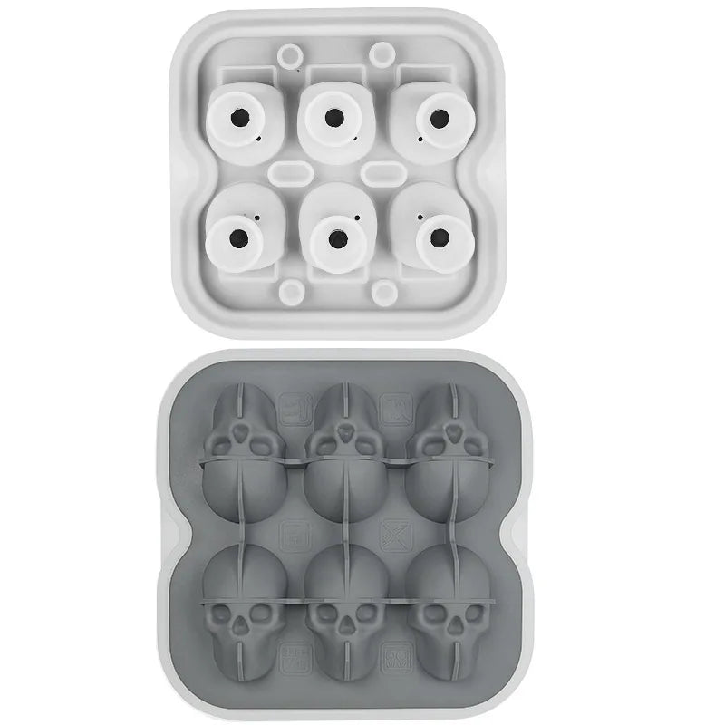 Skull Ice Ball Mold – BPA-Free 3D Silicone Ice Cube Tray 4/6 Grid Silicone Ice Mold Axl 6Grid Grey