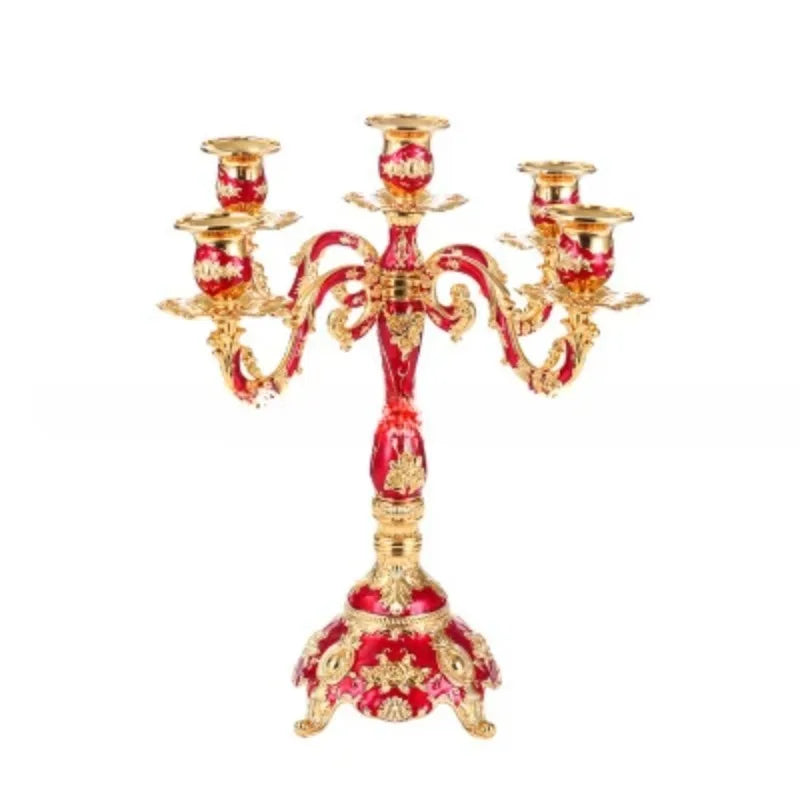 Vintage Multi-Arm Zinc Alloy Candle Holder – Elegant Home Decor Candle Holder Axl 5 Arms-Red