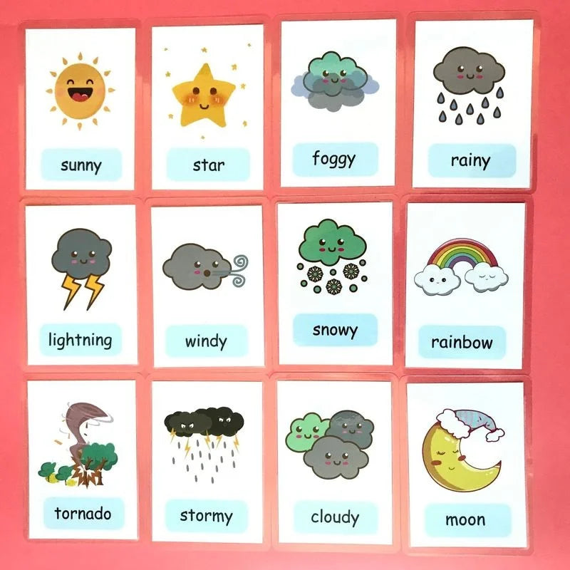 Montessori Emotion Flash Cards for Kids – 12-Piece Learning Set Educational Flash Cards Axl Weather