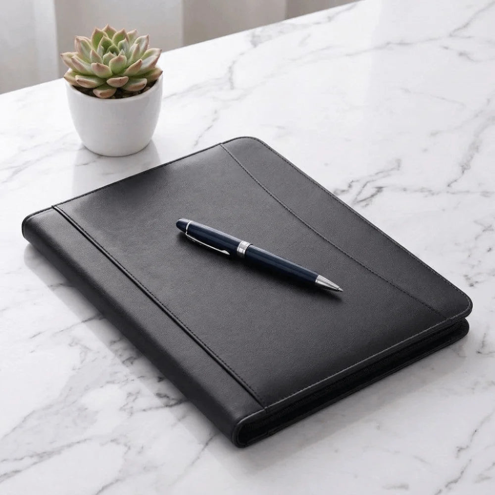 A4 PU Leather Padfolio – Waterproof Zipper Document Organizer Leather Padfolio Axl
