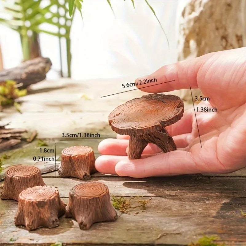 5-Piece Mini Tree Stump Resin Ornaments – Garden & Home Decor Garden Resin Ornament Axl