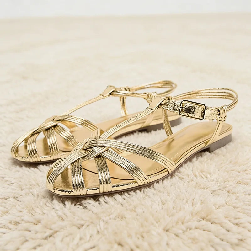 Women's Gold Gladiator Sandals – Ankle Strap Square Heel Gladiator Sandals Axl