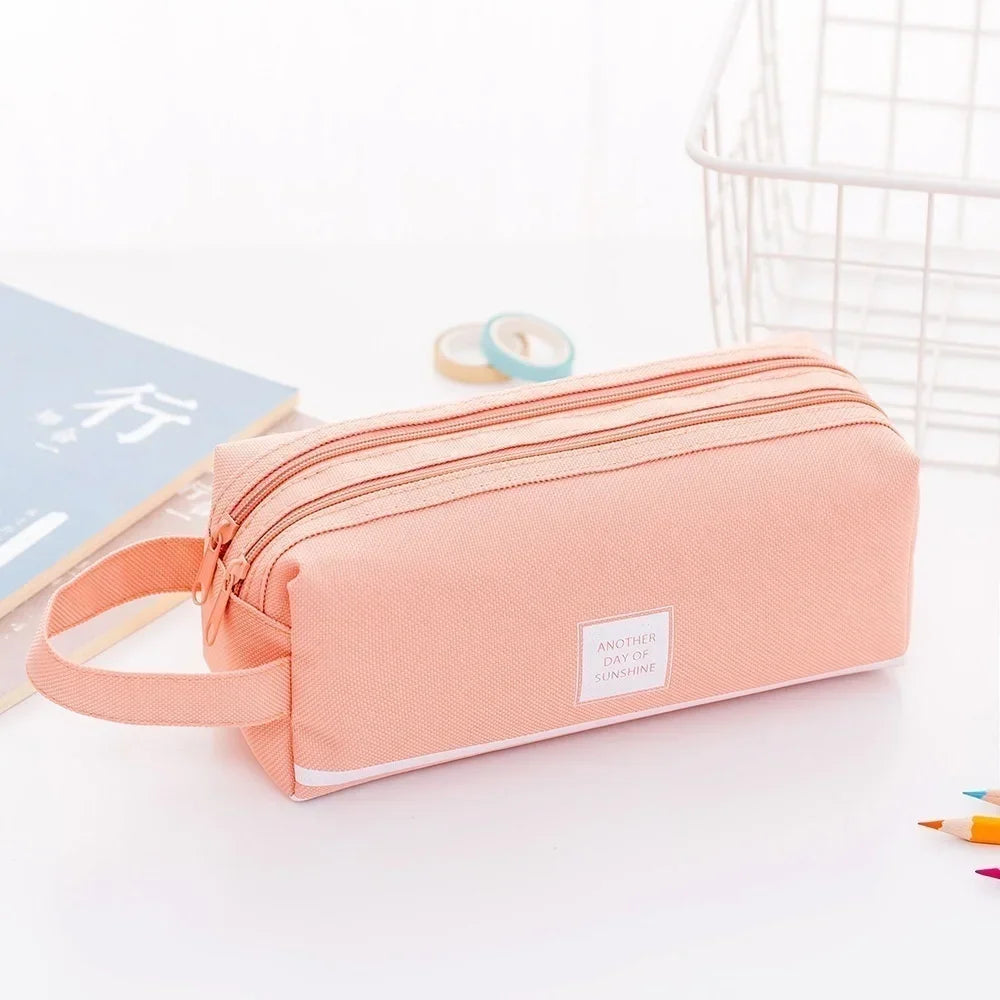 Large Capacity Pencil Pen Bag – Fabric Stationery Organizer Pencil Case Axl Pink