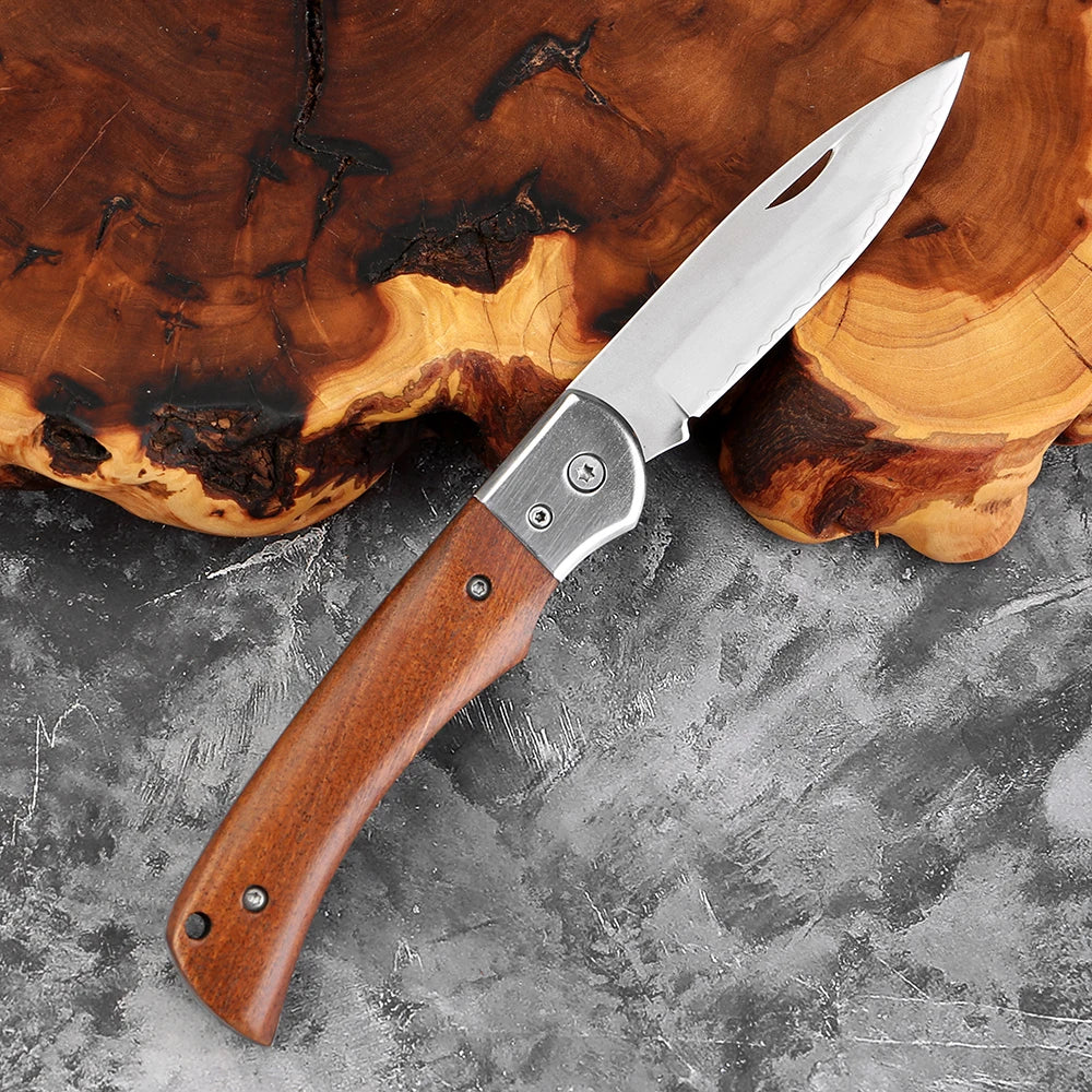 Xituo VG10 Steel Folding Knife – Wood Handle Camping Pocket Folding Pocket Knife Axl