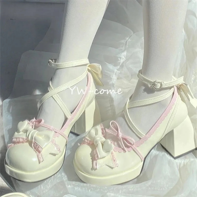 YBQJOO Bow Mary Jane Heels – Square Heel Buckle Pumps Mary Jane Heels Axl