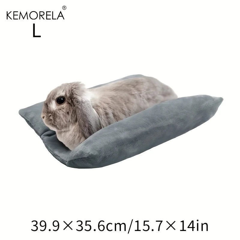 KEMORELA Rabbit Bed – Plush Cotton Lounger Pad & Pillow Small Pet Bed Axl Grey