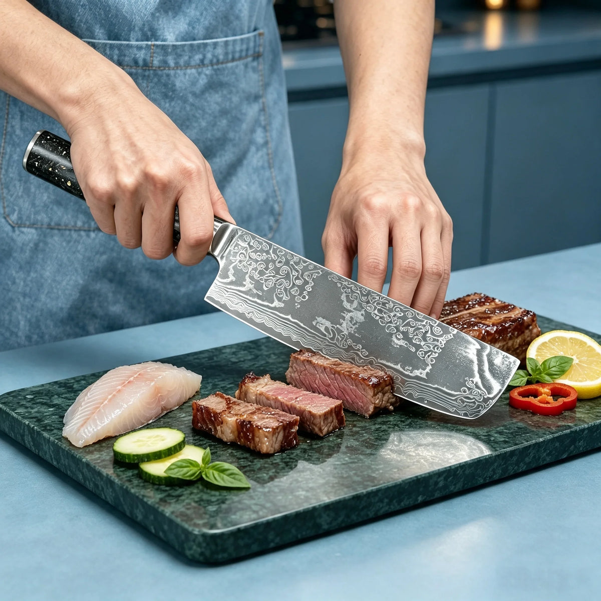 67-Layer Damascus Steel Nakiri Knife – Sharp Chef's Cleaver Damascus Kitchen Knife Axl
