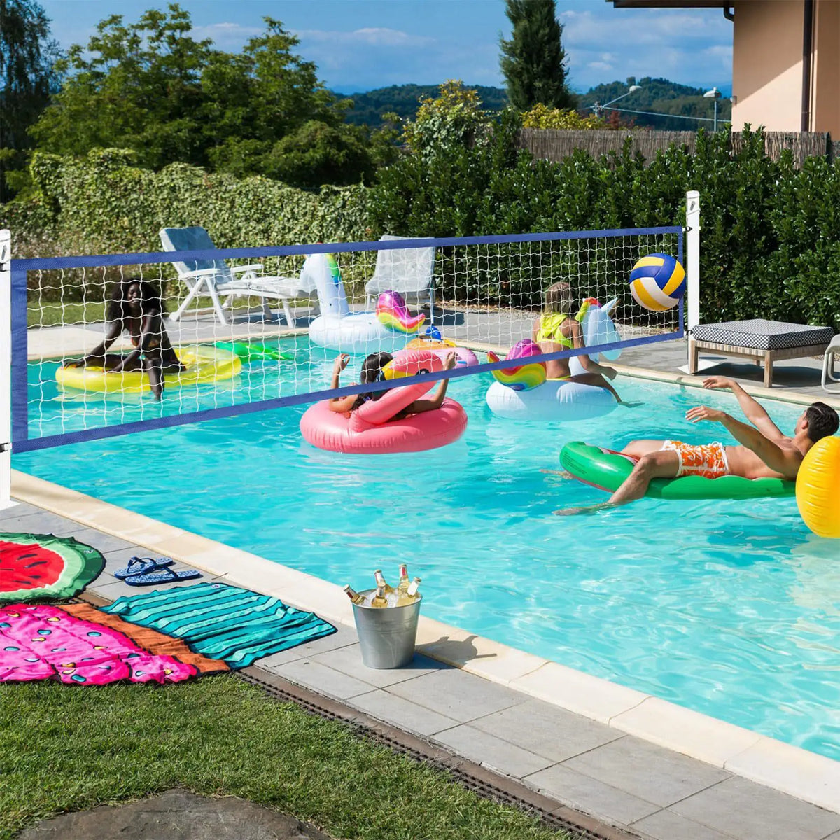 Portable Pool Volleyball Net – Adjustable 15ft Water Sports Net Pool Volleyball Net Axl