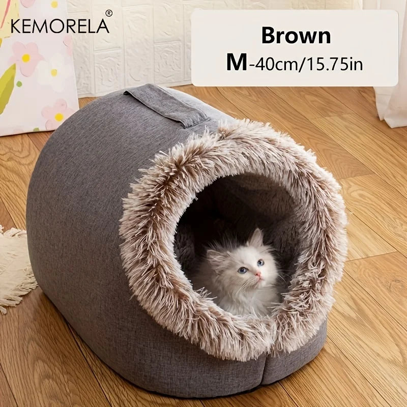 KEMORELA Self-Warming Cat Cave Bed – Cozy Indoor Kitten Nest Cat Cave Bed Axl Brown M