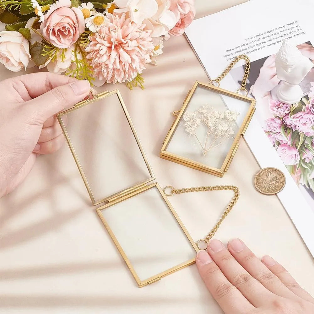 Double Glass Floating Photo Frame Set – 2 Styles, Brass Gold Floating Glass Frame Axl