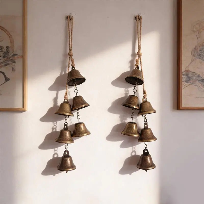 Vintage Brass Hanging Bell – Rustic Cast Iron Wind Chime Hanging Bell Decor Axl
