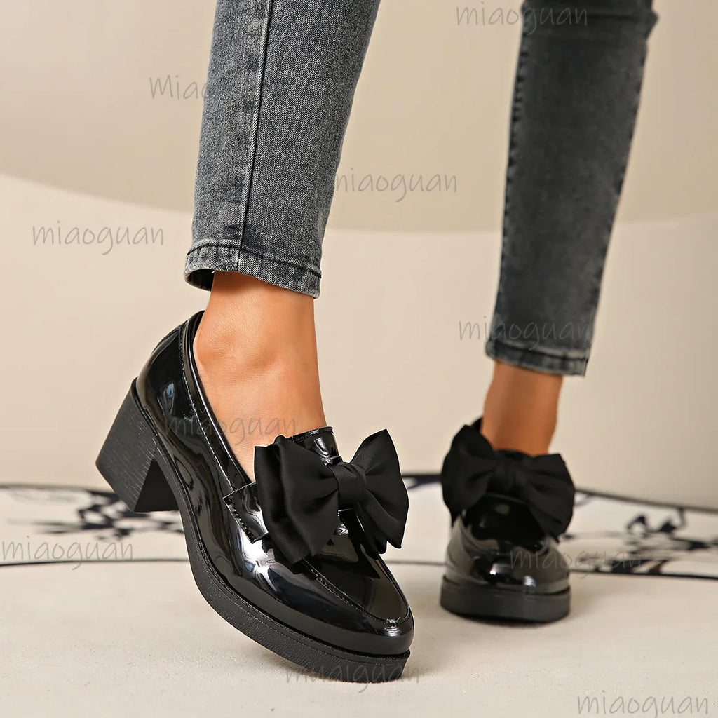 Women's Bowknot Mary Jane Platform Loafers – Slip-On Flats Platform Mary Janes Axl Black 37