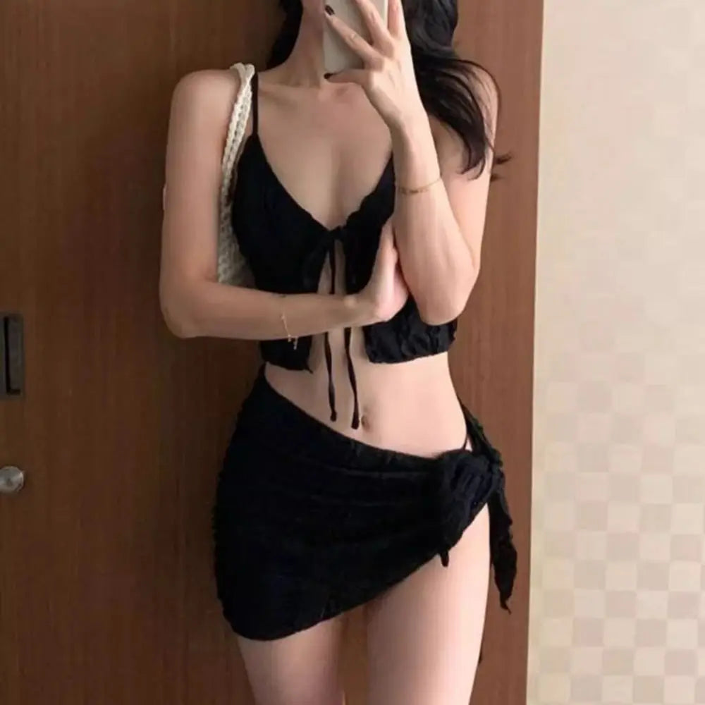 Three-Piece Strapless Bandeau Bikini Set | Korean Style Swimsuit Bikini Set Axl